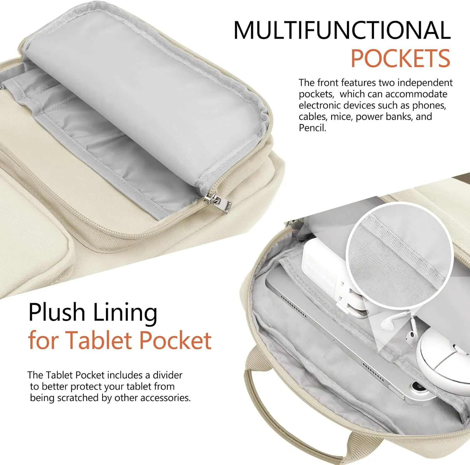 10-13 Inch Tablet Sleeve Bag, Ipad Bag for 13 In/11 in New iPad Pro M4 & 13 in Air M2 2024,iPad Pro 12.9 M2&M1,Ipad 10.9,Galaxy Tab S8 /S9  12.4,with Removable Shoulder Strap (Beige)
