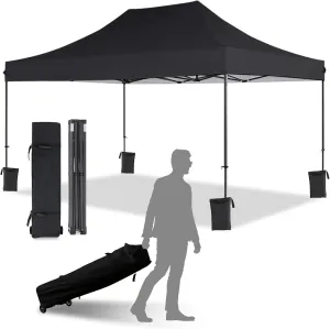 10x15 Canopy Tent with Roller Bag, Easy Up Pop Up Tent, 300D Silver-Coating Outdoor Shelter, 4 Stakes & 4Sandbags & 4 Ropes, Black