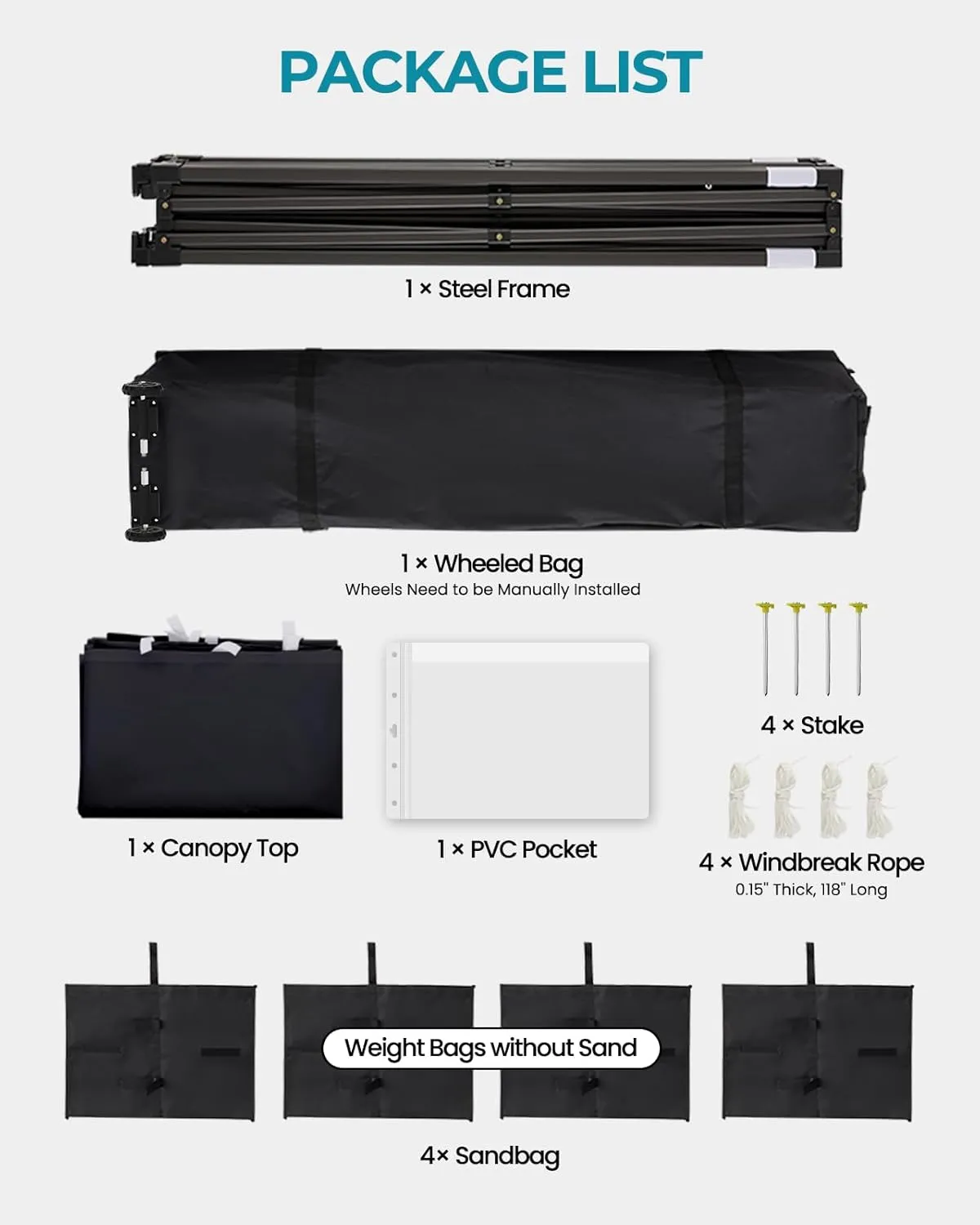 10x15 Canopy Tent with Roller Bag, Easy Up Pop Up Tent, 300D Silver-Coating Outdoor Shelter, 4 Stakes & 4Sandbags & 4 Ropes, Black
