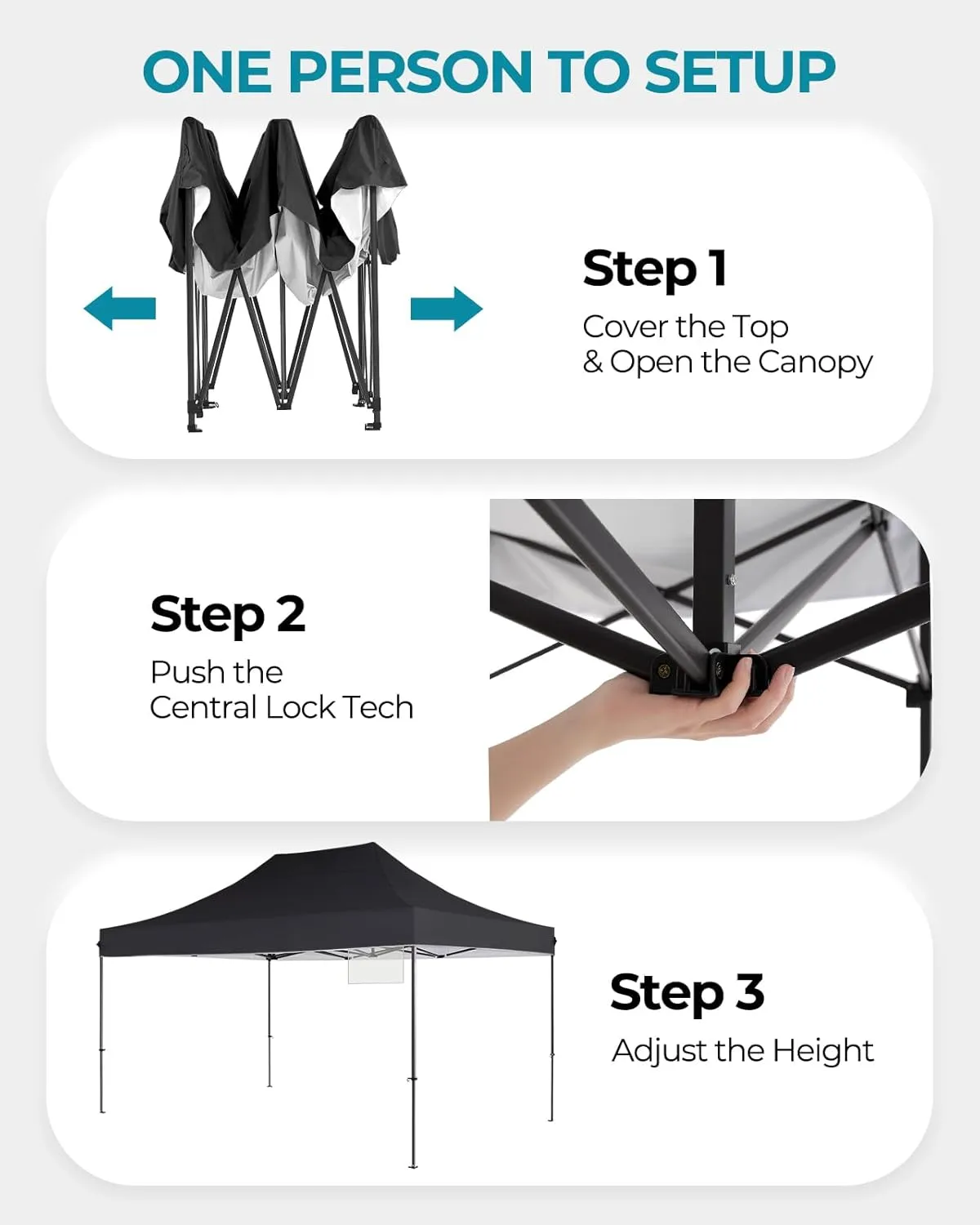 10x15 Canopy Tent with Roller Bag, Easy Up Pop Up Tent, 300D Silver-Coating Outdoor Shelter, 4 Stakes & 4Sandbags & 4 Ropes, Black