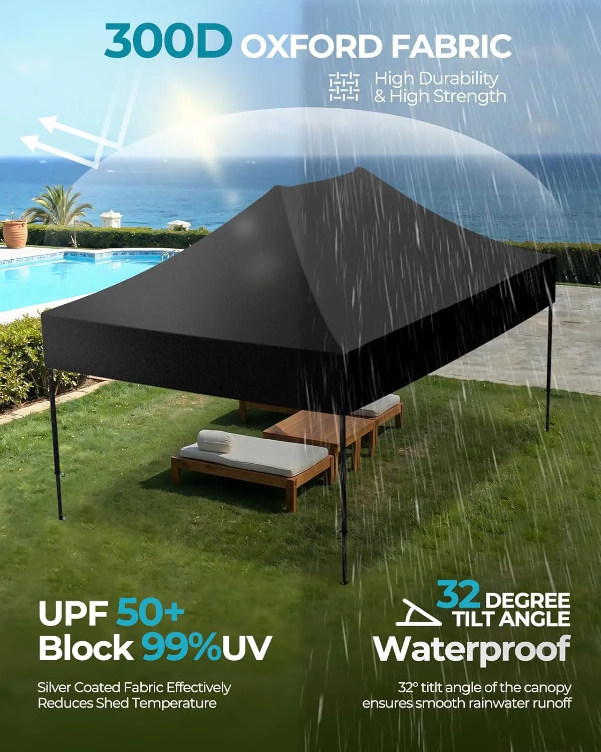 10x15 Canopy Tent with Roller Bag, Easy Up Pop Up Tent, 300D Silver-Coating Outdoor Shelter, 4 Stakes & 4Sandbags & 4 Ropes, Black