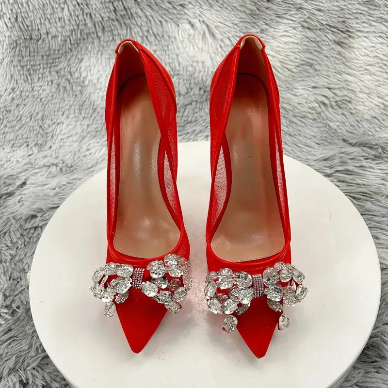 12cm bow Rhinestones Women High Heels