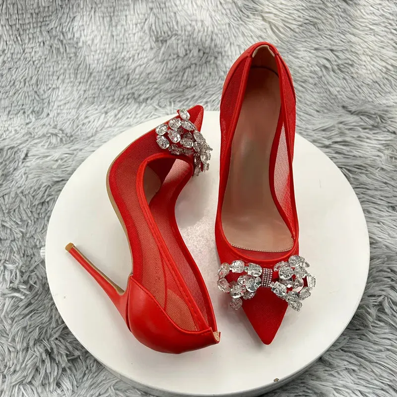 12cm bow Rhinestones Women High Heels