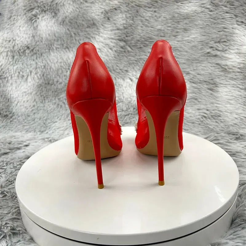 12cm bow Rhinestones Women High Heels