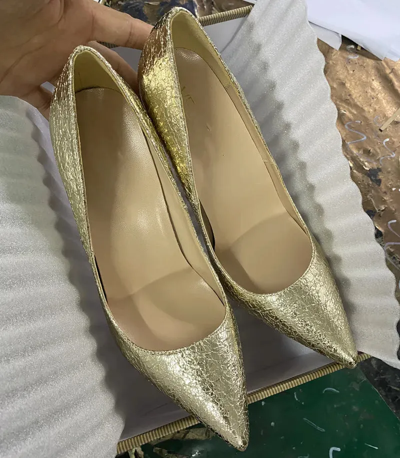 12cm Gold cracked high heels Narrow heel shoes