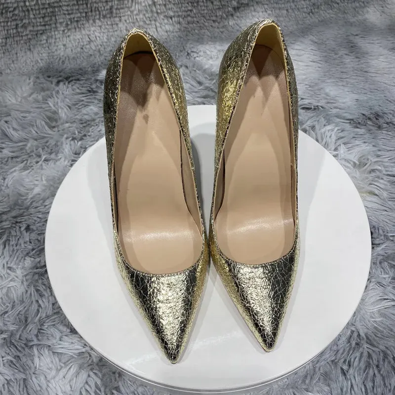 12cm Gold cracked high heels Narrow heel shoes