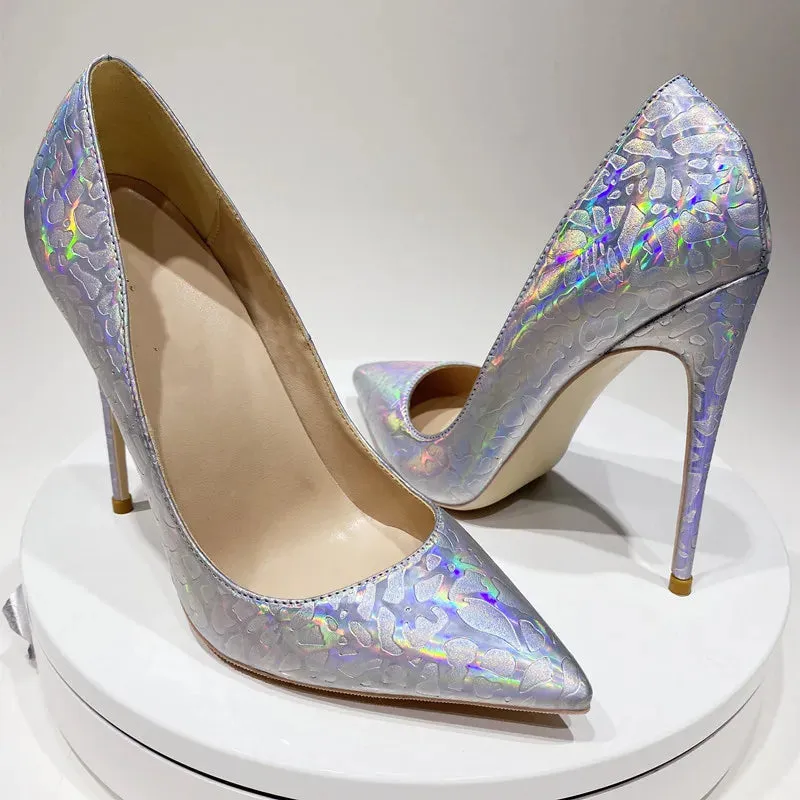 12cm slim heel sexy Women's shiny pointed high heels