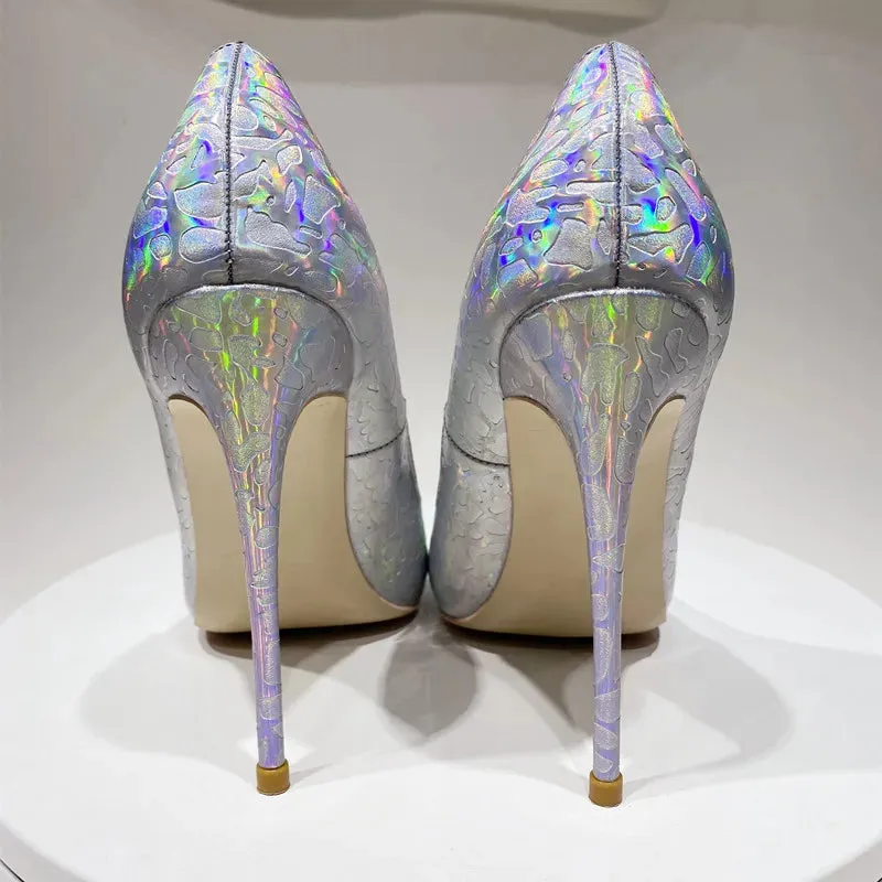 12cm slim heel sexy Women's shiny pointed high heels