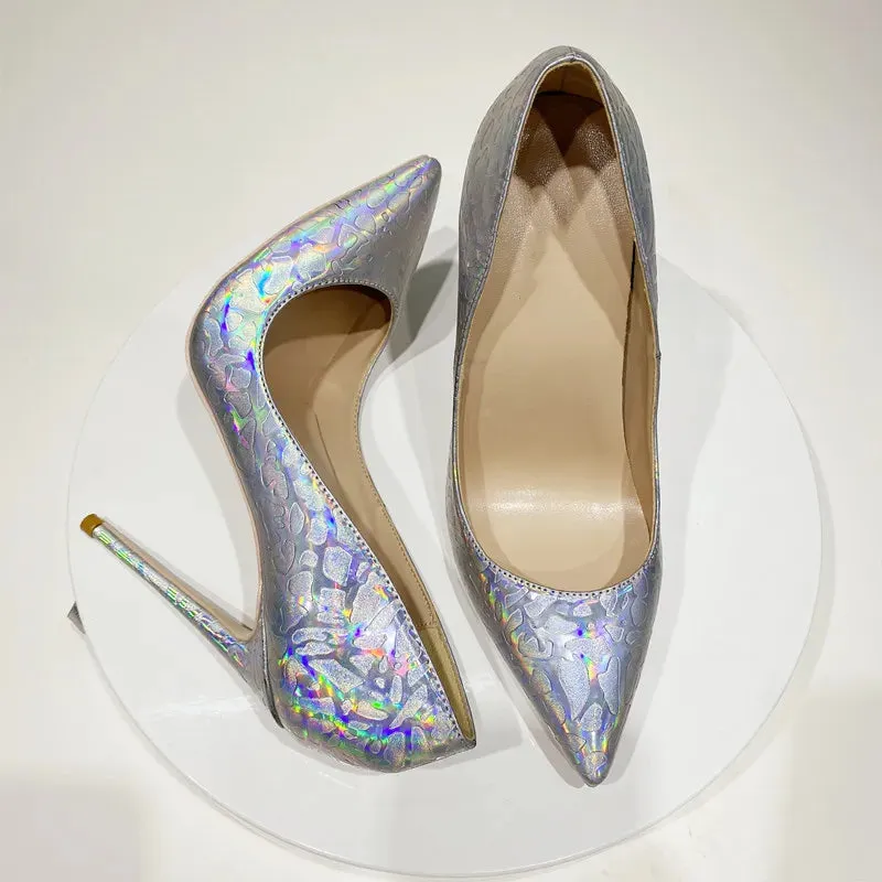 12cm slim heel sexy Women's shiny pointed high heels