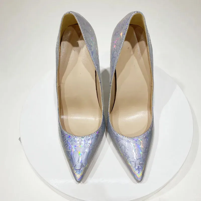 12cm slim heel sexy Women's shiny pointed high heels