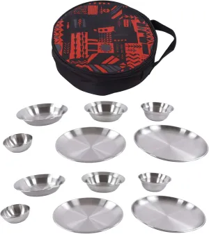 12pcs Camping Mess Kit, Camping Tableware Stainless Steel Camping Plates Set with Storage Bag for Backpacking Hiking