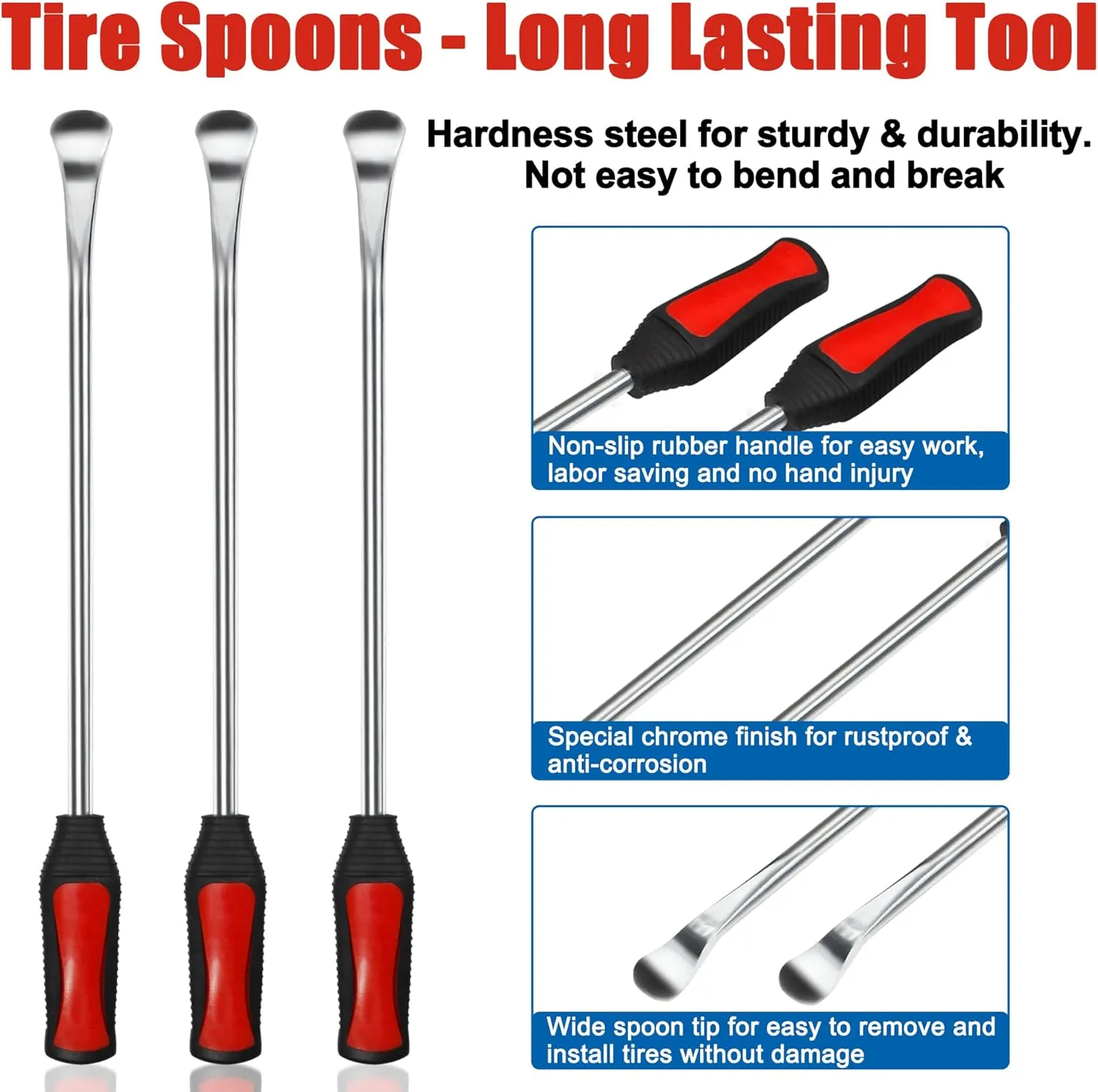 15” Motorcycle Tire Spoons, 22pcs Steel Tire Removal Tools with Storage Bag for Car Dirt Bike Lawn Mower, Tire Iron Set, Tire Changer Levers