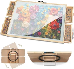 1500 Pieces Tilting & Rotating Puzzle Board, 34.25" × 25.2", Portable Jigsaw Puzzle Table for Adults with 4 Drawers & Protective Cover, Ideal Gift for Mum