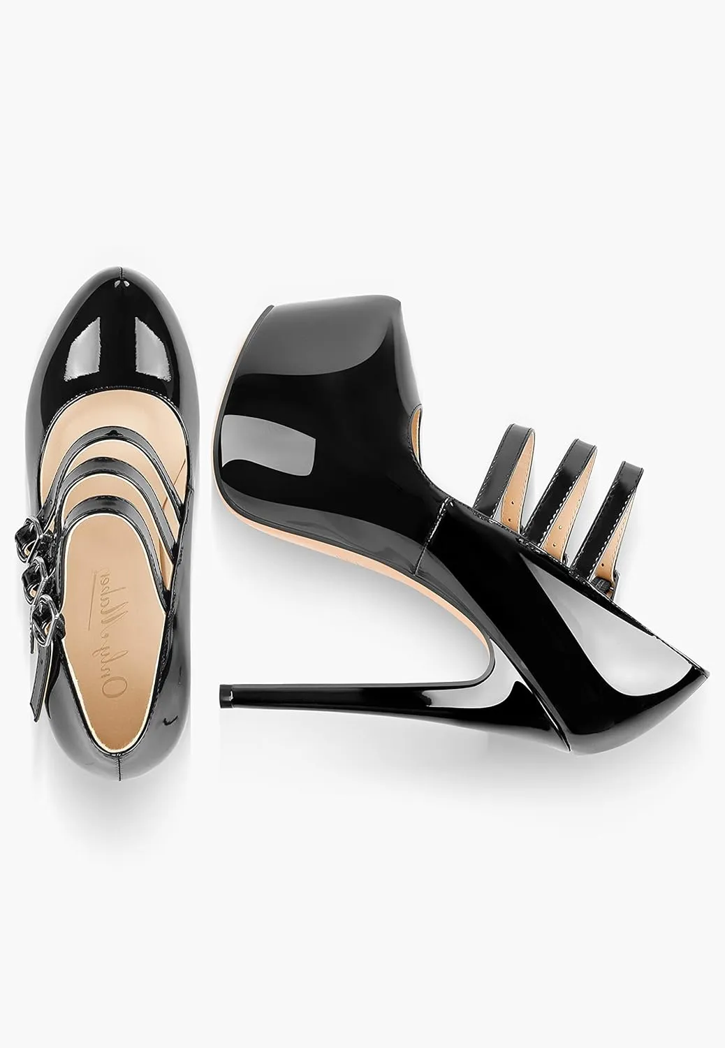 15cm Platform Round Toe Patent High Heel Stiletto Ankle Strap Pumps