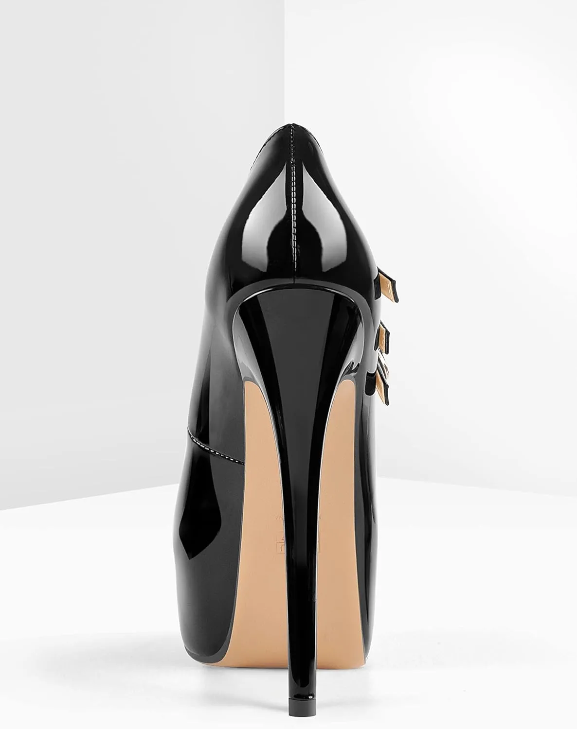 15cm Platform Round Toe Patent High Heel Stiletto Ankle Strap Pumps