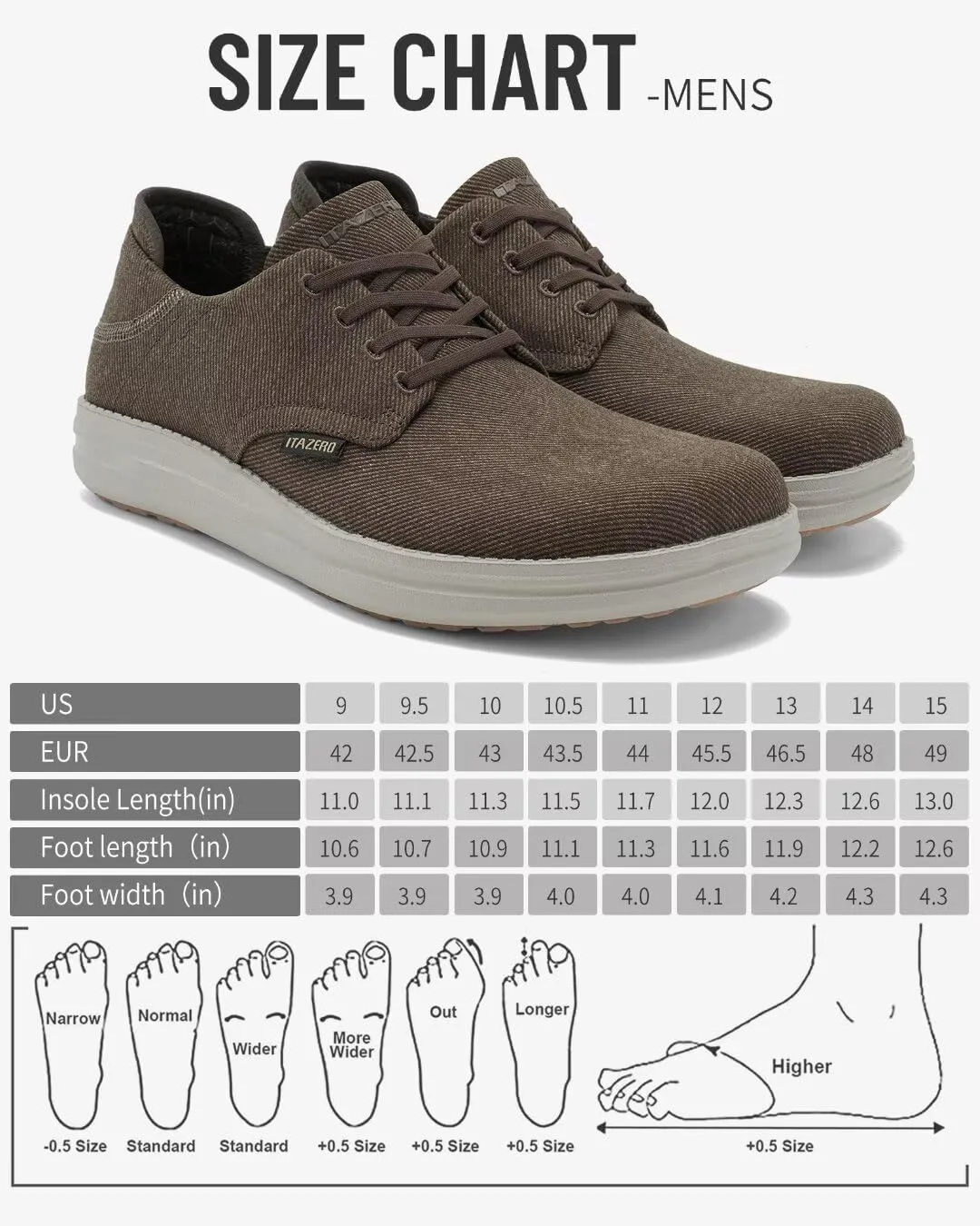 1TAZERO Wide-Shoes for Men - Toe-Box Walking Shoes with Arch Support