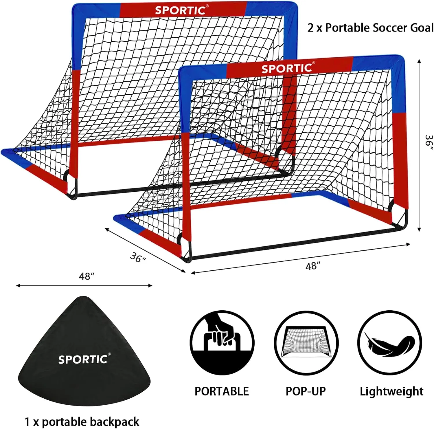 2 Pack 4' x 3' Soccer Goal Net Set, Pop Up Kids Practice Soccer Goals for Indoor and Outdoor.Portable Soccer Net with Carrying Bag & Ground Pegs, Perfect for Backyard, Field, Court