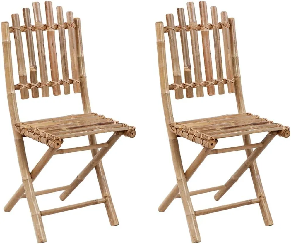 2-Pack Bamboo Folding Patio Chairs with Cushions Outdoor Furniture Set, Black Weather-Resistant Lounge Chairs for Garden Poolside Dining