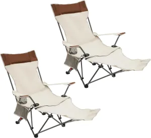 2 Pack Reclining Camping Chair, Portable Beach Lounge Chair w/Adjustable Backrest, 264LBS Load Capacity, Folding Comfortable Outdoor Chair for Home, Beach, Picnic