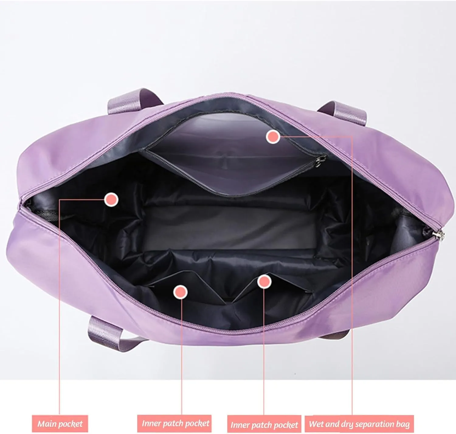2025 new large capacity travel bag - universal wheel removable, Expandable Foldable Duffle Bag,Large Capacity Wide-Open, Dry and Wet Separation (light purple)