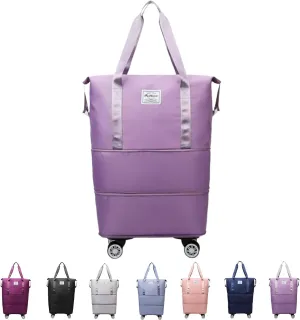 2025 new large capacity travel bag - universal wheel removable, Expandable Foldable Duffle Bag,Large Capacity Wide-Open, Dry and Wet Separation (light purple)