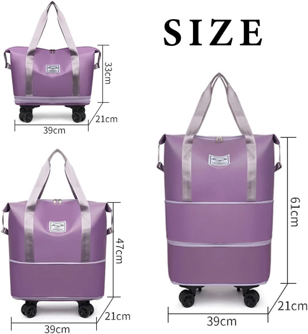 2025 new large capacity travel bag - universal wheel removable, Expandable Foldable Duffle Bag,Large Capacity Wide-Open, Dry and Wet Separation (light purple)