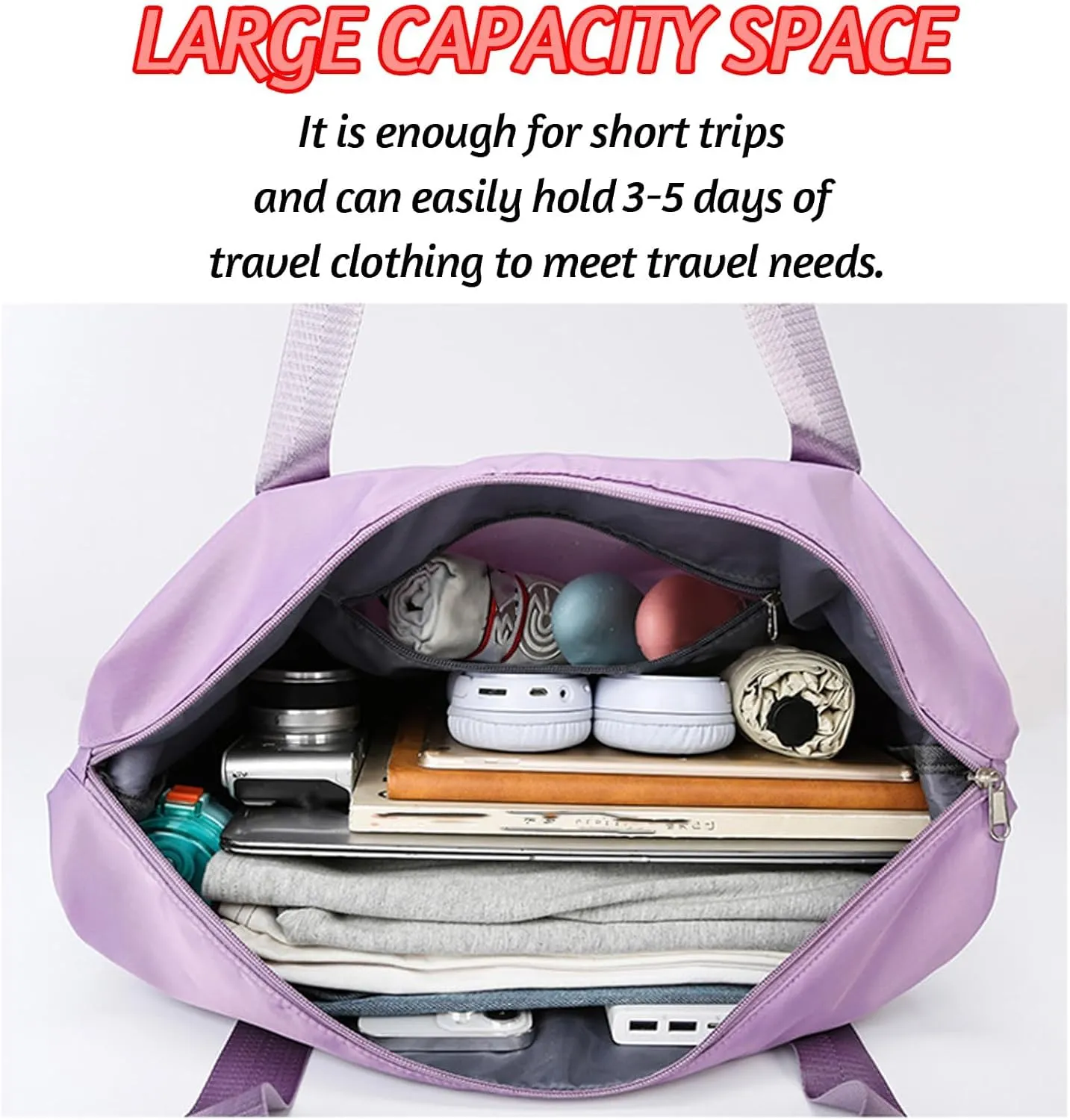 2025 new large capacity travel bag - universal wheel removable, Expandable Foldable Duffle Bag,Large Capacity Wide-Open, Dry and Wet Separation (light purple)