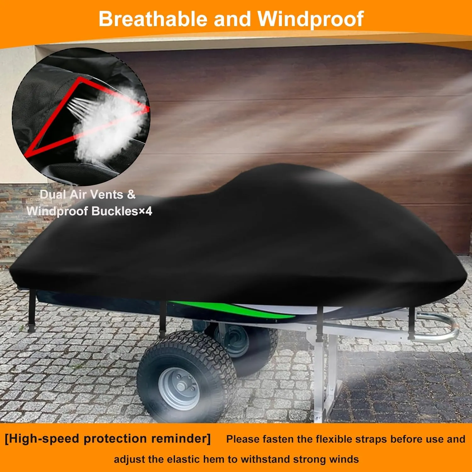 3 Seater Waterproof Jet Ski Covers, Upgraded 420D Heavy Duty Nano Coating PWC Cover,2 Air Vent Marine Grade UV Resistant for Seadoo,Kawasaki,Waverunner Polaris from 116" to 125"(Black)