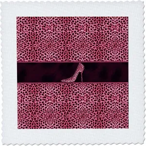 3dRose Pink Cheetah Print and Stiletto Heel - Quilt Square, 14 by 14-Inch (qs_38692_5)