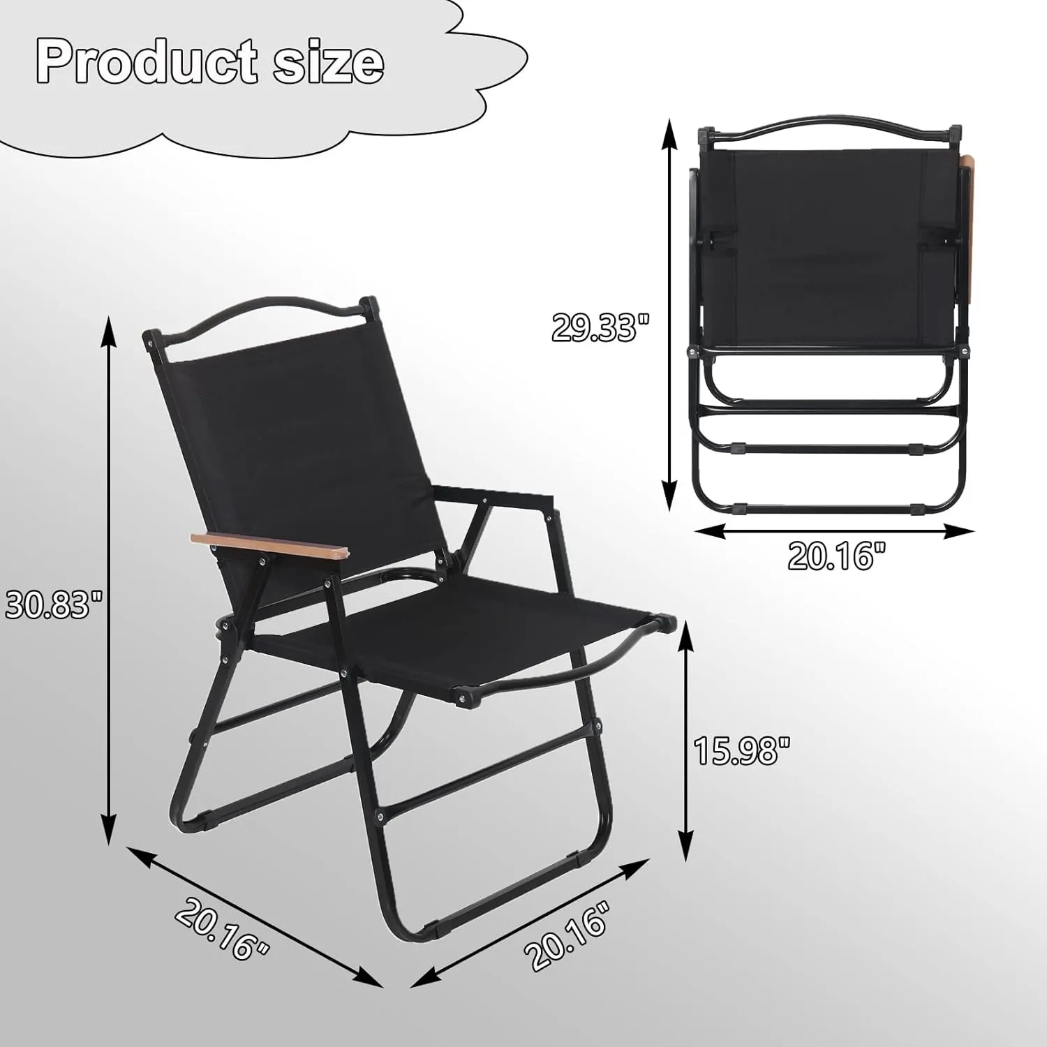4 Pack Folding Camping Chairs for Adults, Portable Outdoor Beach Chair Foldable, Outdoor Camp Chairs with Metal Frame Wooden Handrail for Camping, Parety, Fishing, Beach, Lawns, Patio, Black