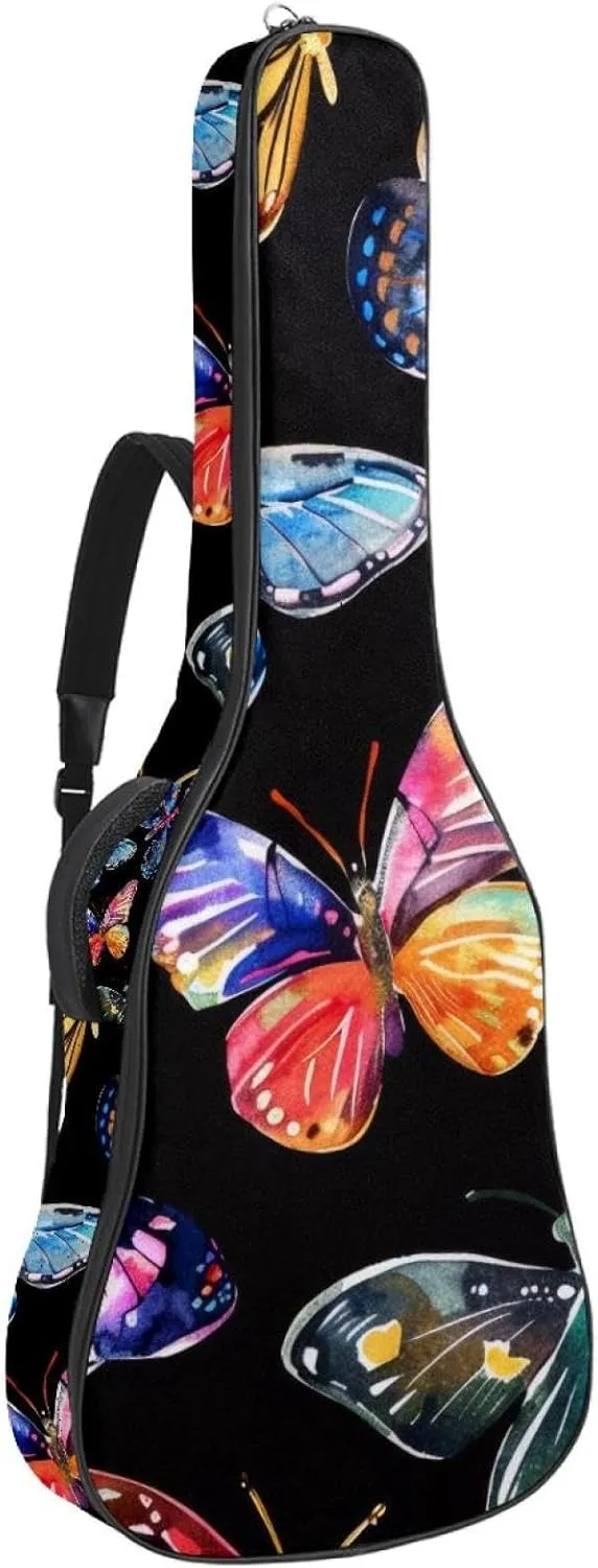40 41 42 Inch Guitar Gig Bag, 0.4 In Thick Sponge Soft Padded Guitar Case Cover for Acoustic Electric Bass Classical Guitar, Watercolor Butterflies Pattern