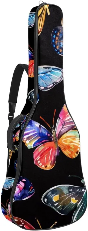 40 41 42 Inch Guitar Gig Bag, 0.4 In Thick Sponge Soft Padded Guitar Case Cover for Acoustic Electric Bass Classical Guitar, Watercolor Butterflies Pattern