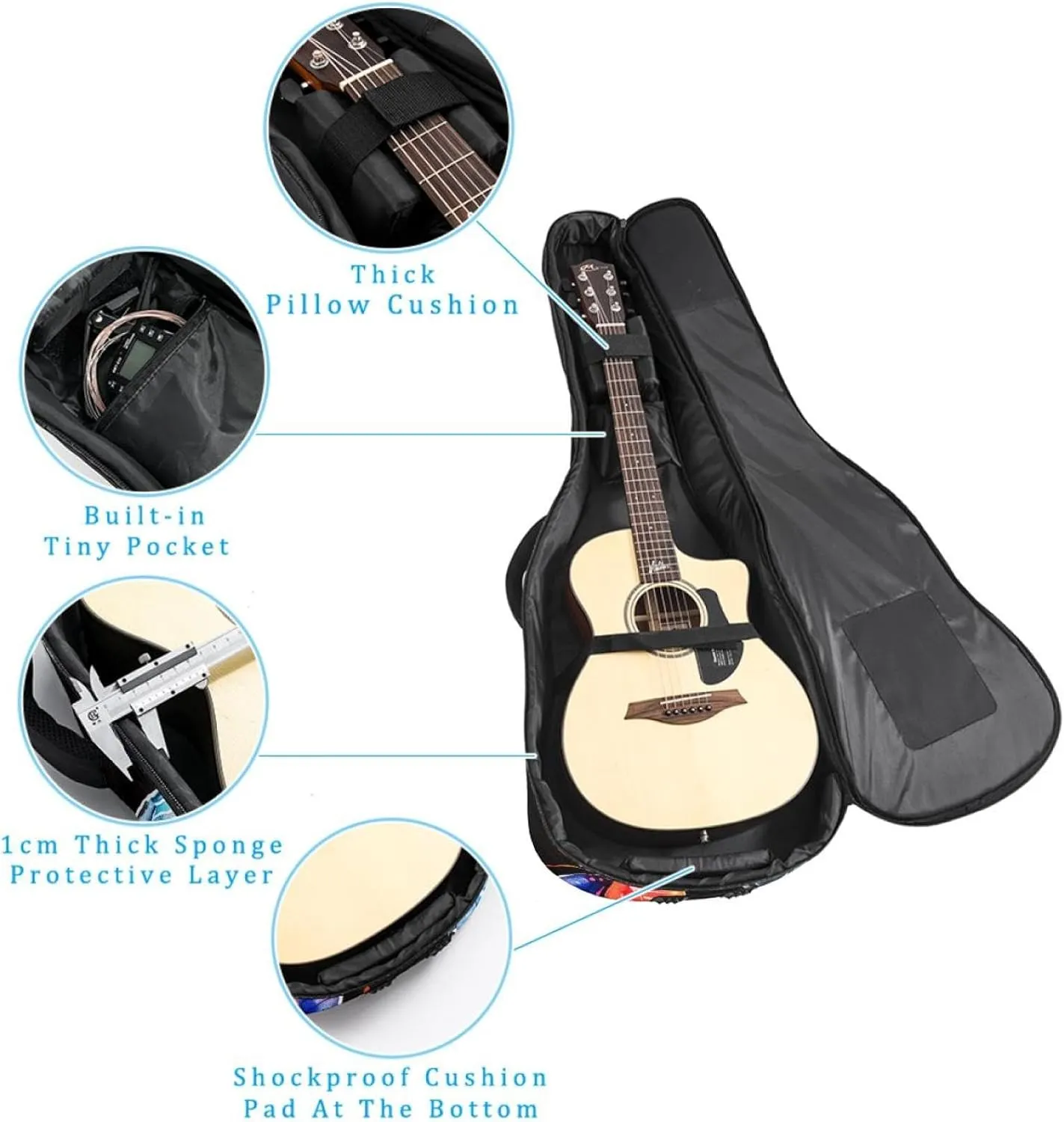 40 41 42 Inch Guitar Gig Bag, 0.4 In Thick Sponge Soft Padded Guitar Case Cover for Acoustic Electric Bass Classical Guitar, Watercolor Butterflies Pattern