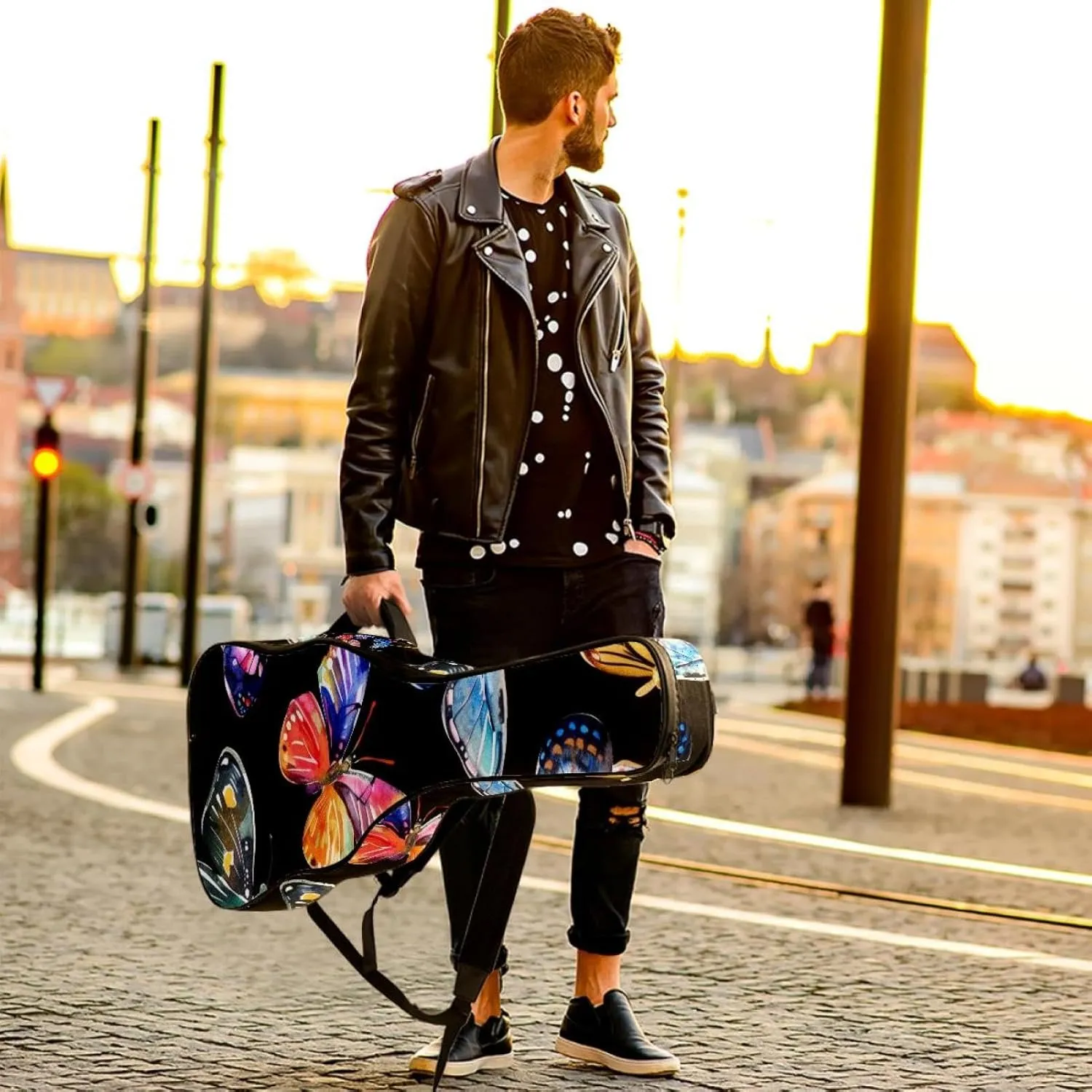 40 41 42 Inch Guitar Gig Bag, 0.4 In Thick Sponge Soft Padded Guitar Case Cover for Acoustic Electric Bass Classical Guitar, Watercolor Butterflies Pattern