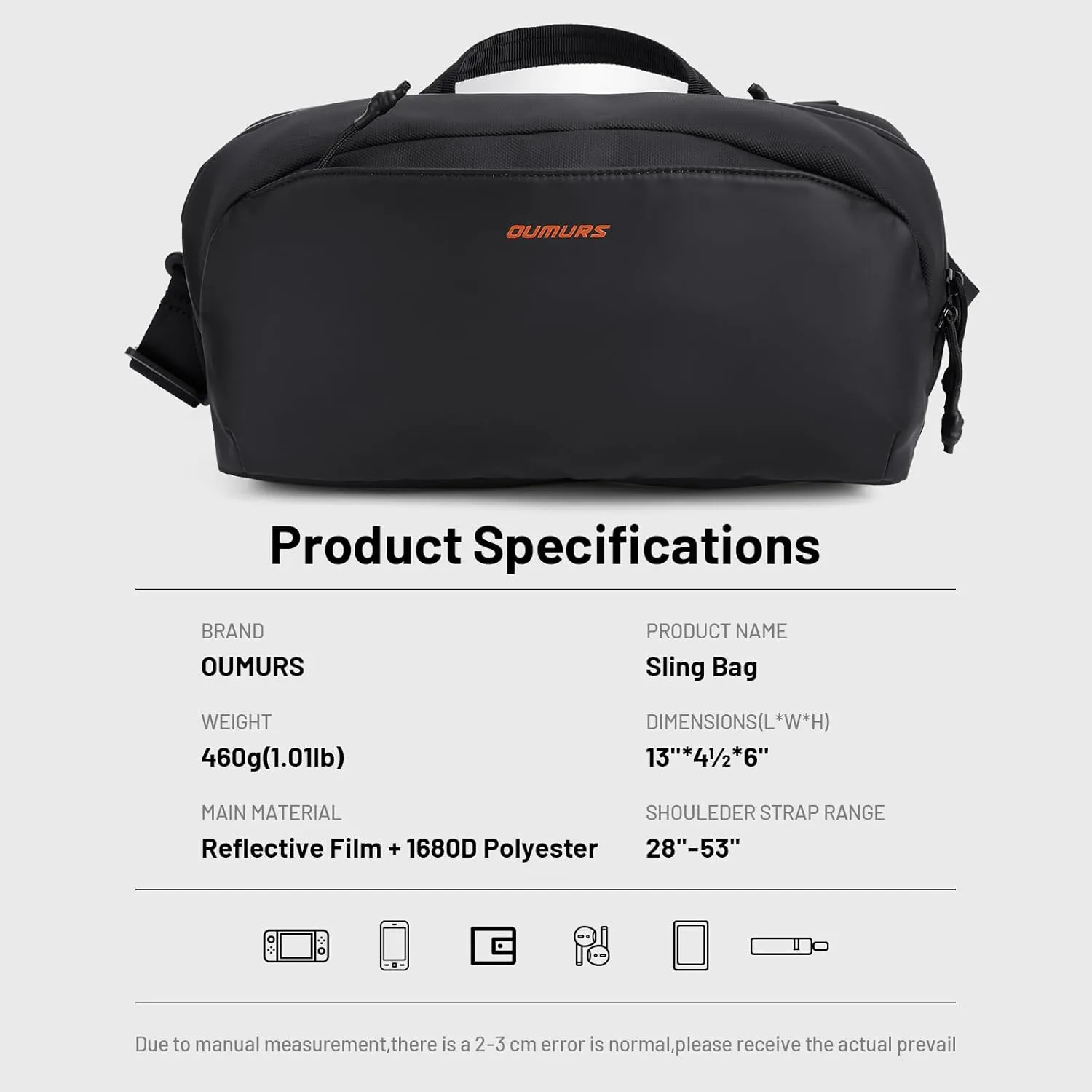 4L Crossbody Bag Sling Backpack for Men and Women, Water-resistant 1800D Oxford Fabric Sling Bag Lightweight Black