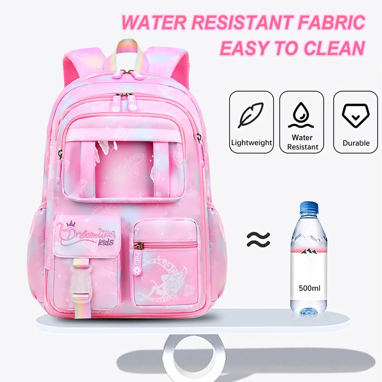 4Pcs Kawaii Backpack Set, Cute Heart Print Daypack Large Capacity Laptop Bag, 17in Double Shoulder Backpack