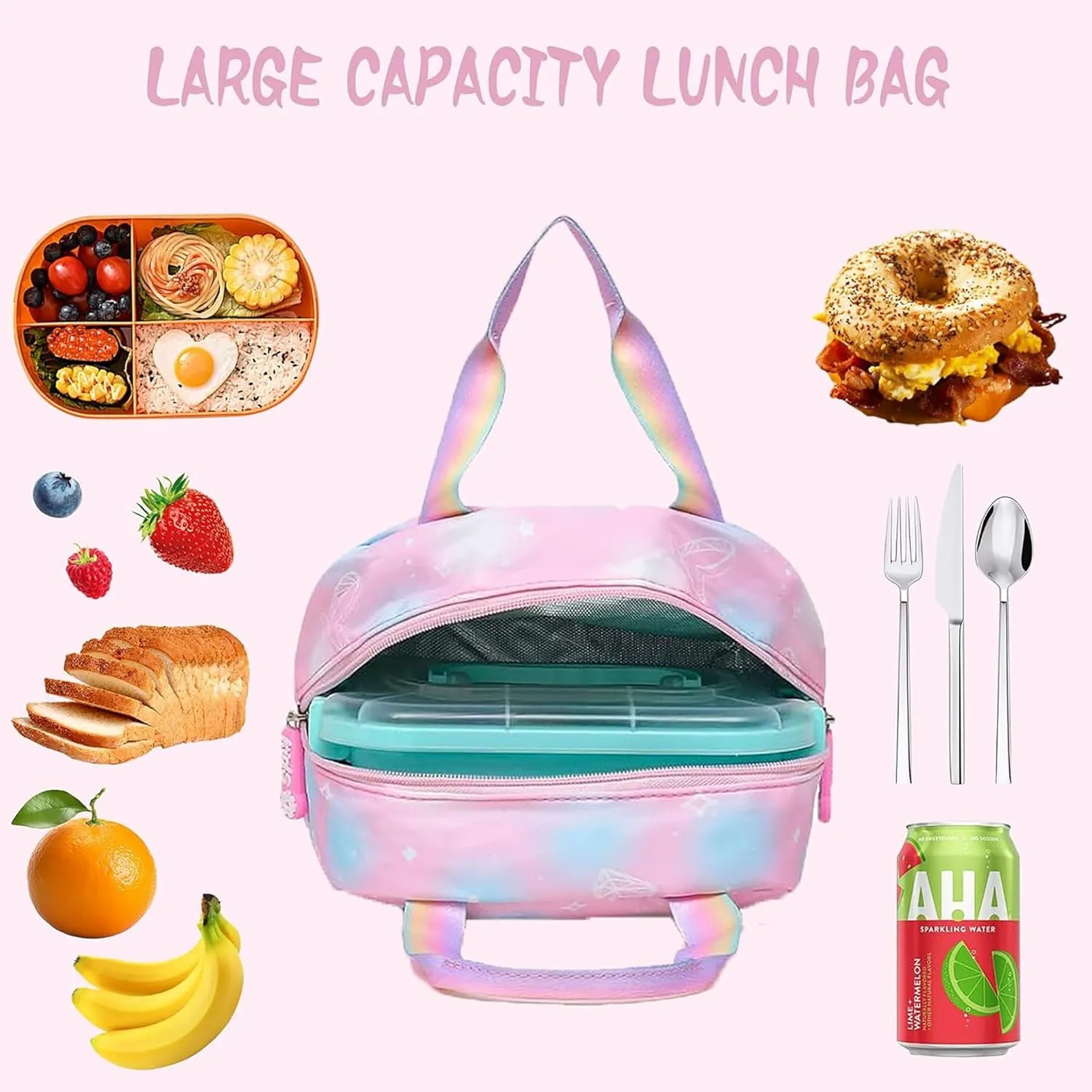 4Pcs Kawaii Backpack Set, Cute Heart Print Daypack Large Capacity Laptop Bag, 17in Double Shoulder Backpack