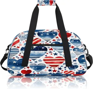 4th Of July Heart Small Gym Bag 18 inch Carry On Duffel Bag for Weekender Travel Sports Workout Yoga Gymnastics Dance Ballet