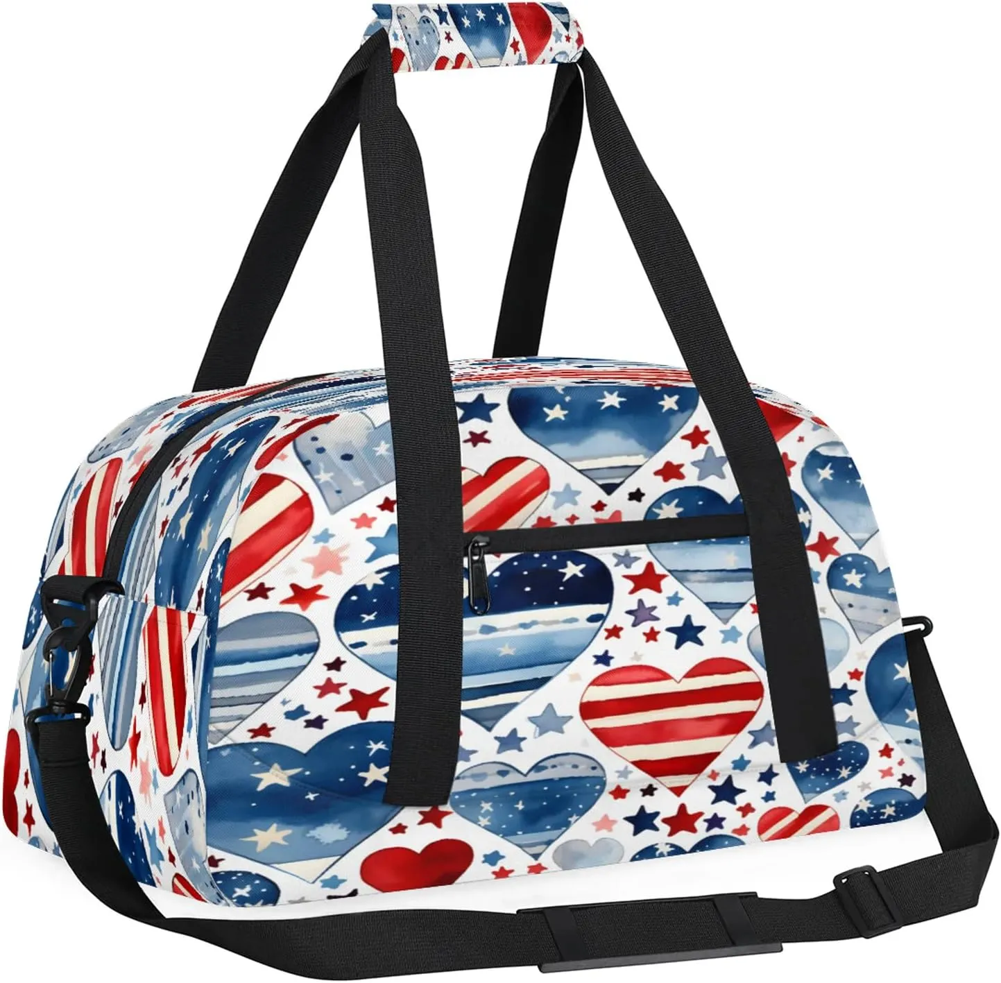 4th Of July Heart Small Gym Bag 18 inch Carry On Duffel Bag for Weekender Travel Sports Workout Yoga Gymnastics Dance Ballet