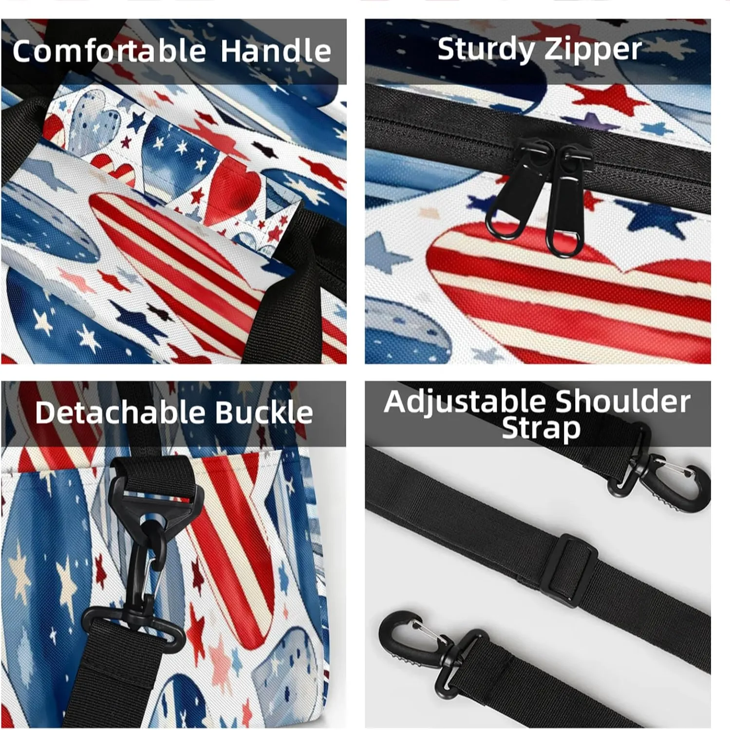 4th Of July Heart Small Gym Bag 18 inch Carry On Duffel Bag for Weekender Travel Sports Workout Yoga Gymnastics Dance Ballet