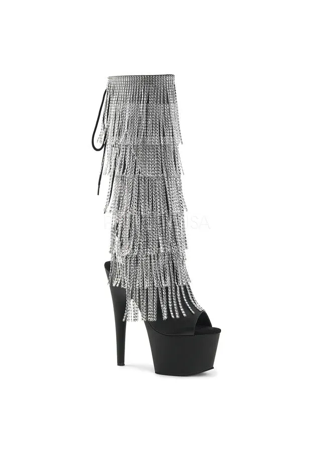 7" Heel, 2 3/4" PF Lace-Up Stretch PF Knee Boot, Side Zip
