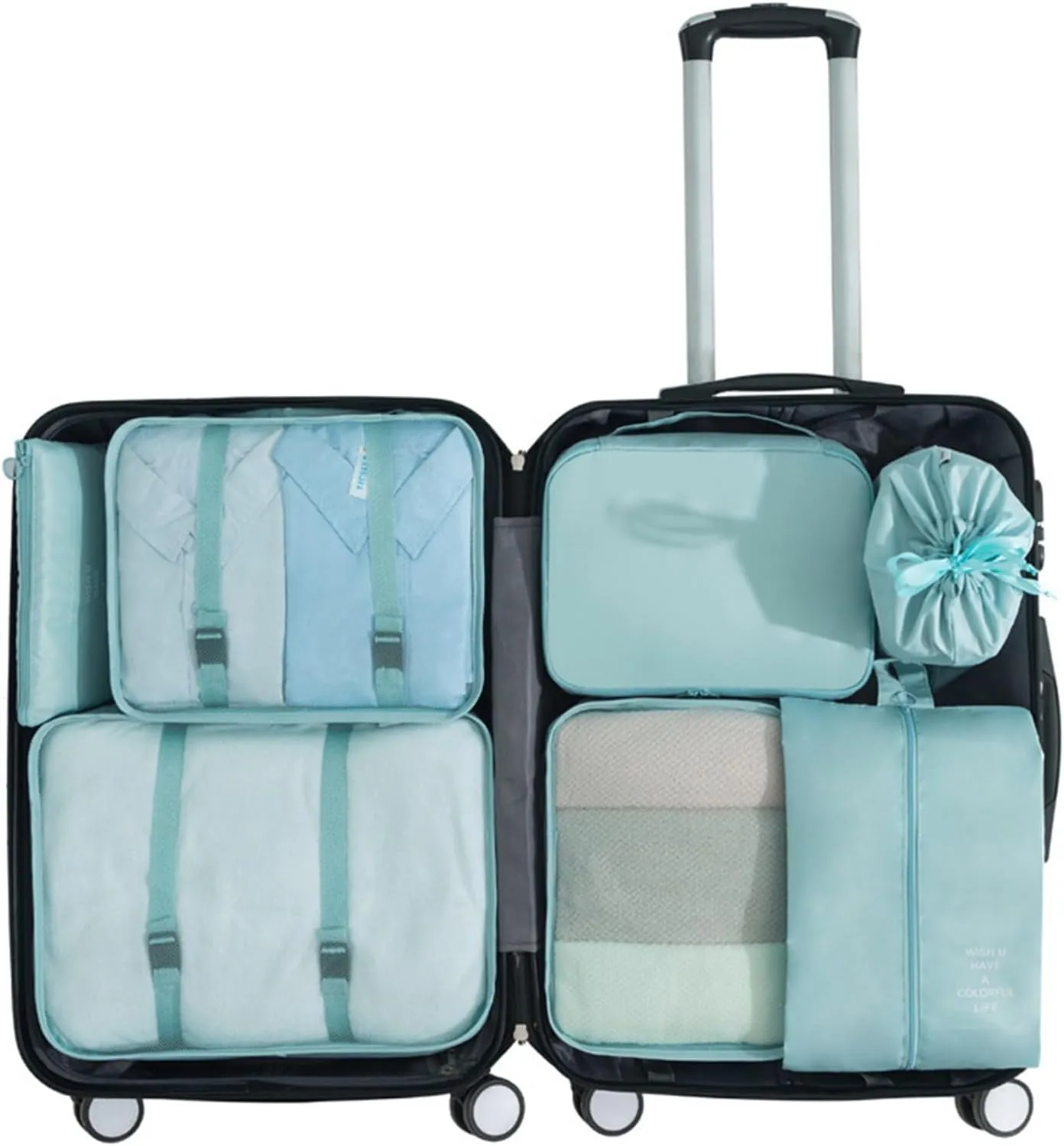 8 Set Packing Cubes, Carry On Luggage Organizer Bags with Shoe Bags Travel Underwear Storage Bag (Lake blue)