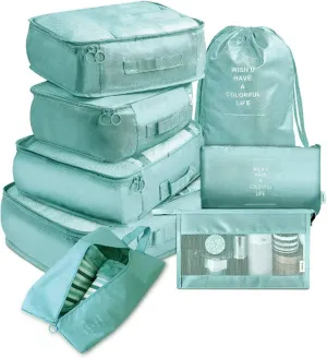 8 Set Packing Cubes, Carry On Luggage Organizer Bags with Shoe Bags Travel Underwear Storage Bag (Lake blue)