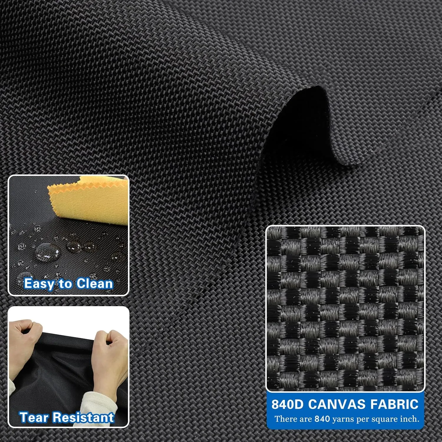 840D Waterproof Canvas Fabric with PU Backing Anti UV Marine Canvas Material Outdoor Oxford Material for Tents,Boats,Camping (Black, 72inchx60inch)