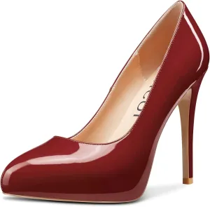 Aachcol Women Stiletto Pumps Hidden Platform Close Round Toe High Heel Slip-on Office Wedding Party Dress Shoes 5 Inch