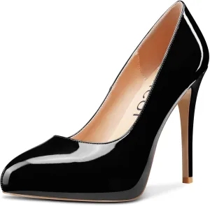 Aachcol Women Stiletto Pumps Hidden Platform Close Round Toe High Heel Slip-on Office Wedding Party Dress Shoes 5 Inch