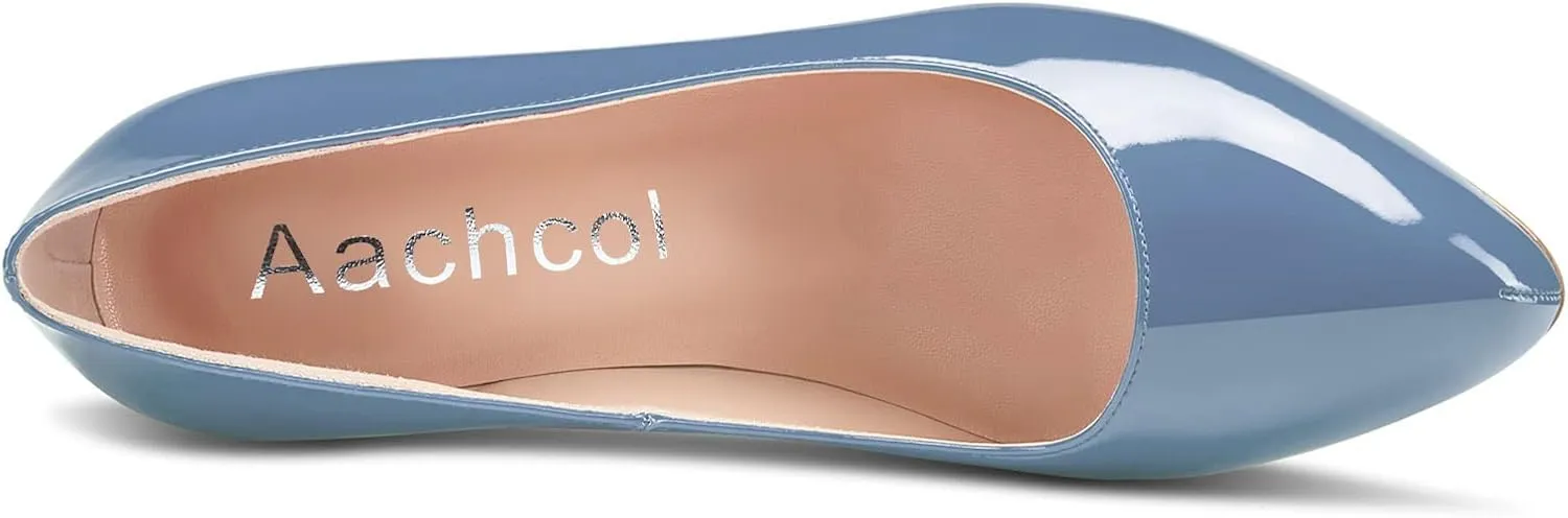 Aachcol Women Stiletto Pumps Hidden Platform Close Round Toe High Heel Slip-on Office Wedding Party Dress Shoes 5 Inch