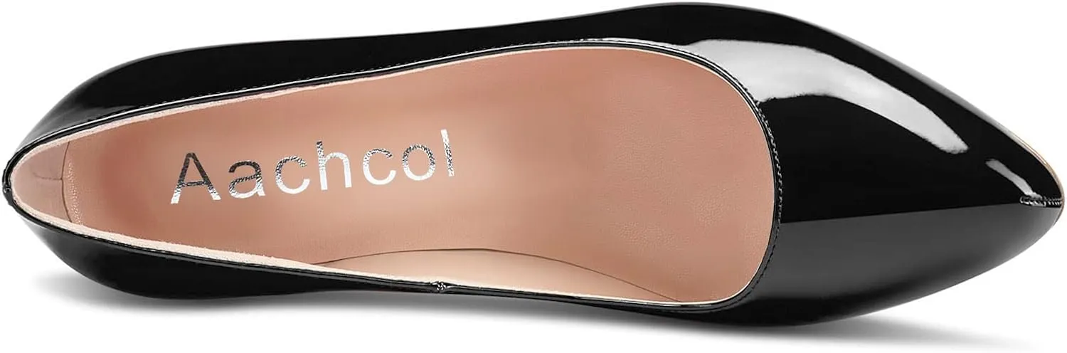 Aachcol Women Stiletto Pumps Hidden Platform Close Round Toe High Heel Slip-on Office Wedding Party Dress Shoes 5 Inch