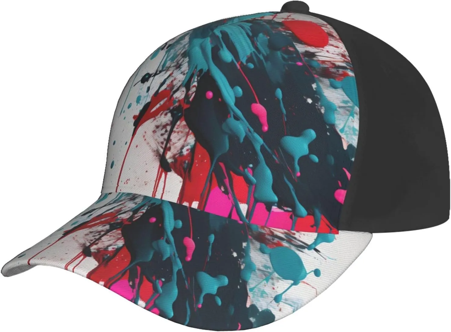 Abstract Paint Splashes Print Baseball Cap for Men and Women – Curved Brim, Perfect for Outdoor, Sports, Travel, and Four Seasons Black