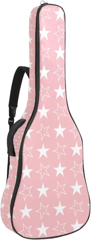 Acoustic 40/41/42 Inch Pink Background Stars Large Capacity Guitar Gig Bag 0.4Inch Extra Thick Sponge Overly Padded, with Two Storage Pockets, Waterproof Guitar Case